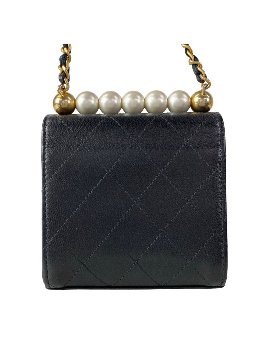 Chanel Shoulder Bag Mini Quilted Black Chain Gold Faux Pearl Lambskin - Picture 3 of 16